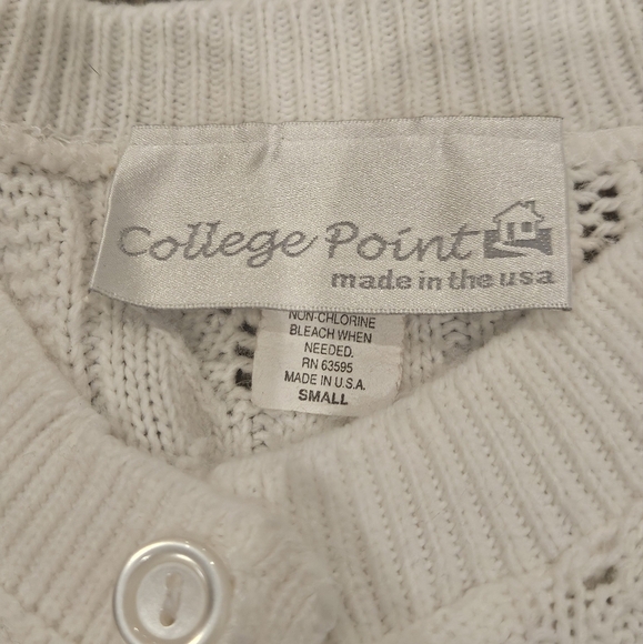 College Point Vintage Cardigan Women Small White Knit Cottagecore USA Sweater - Picture 2 of 7